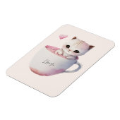 ティースカップでかわいい白ピンクの猫(4) マグネット (左側)