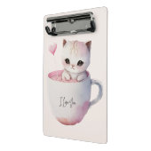 ティースカップでかわいい白ピンクの猫(4) ミニクリップボード (アングル2)