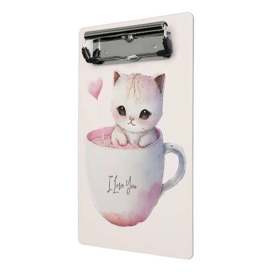 ティースカップでかわいい白ピンクの猫(4) ミニクリップボード (アングル2)