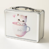 ティースカップでかわいい白ピンクの猫(4) メタルランチボックス (裏面)