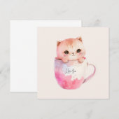 ティースカップに登場する、かわいい白ピンクの猫(2) (正面/裏面)