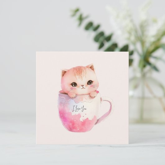 ティースカップに登場する、かわいい白ピンクの猫(2) (スタンド正面)