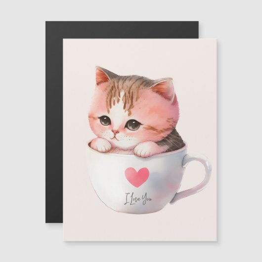 ティースカップに登場する、かわいい白ピンクの猫(2) (正面/裏面)