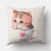 ティースカップに登場する、かわいい白ピンクの猫(2) クッション (裏面)