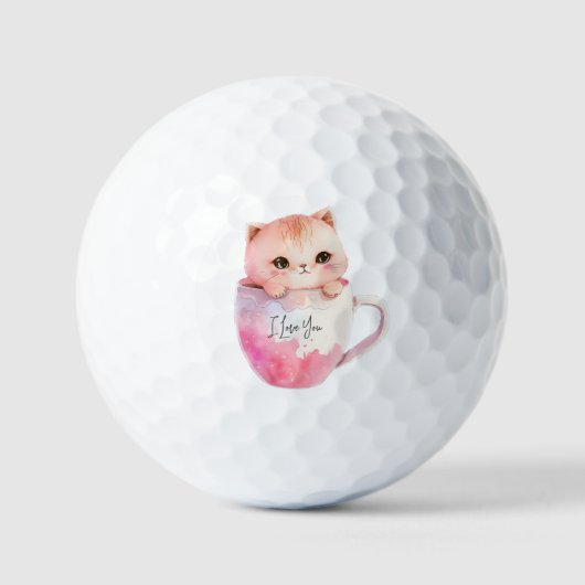 ティースカップに登場する、かわいい白ピンクの猫(2) ゴルフボール (正面)