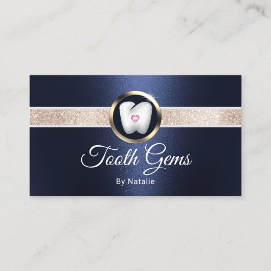 ティースジェムモダンネイビーブルーデンタル美しいサロン 名刺 (正面)