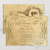 ティーステインドヴィンテージウェディング1 -ブライダルティーパーティー 招待状 (正面/裏面)