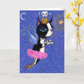 ティースフェアリー犬ボストンテリアピンクツチュートクラウン カード (黄色い花)