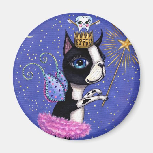 ティースフェアリー犬ボストンテリアピンクツチュートクラウン マグネット (正面)