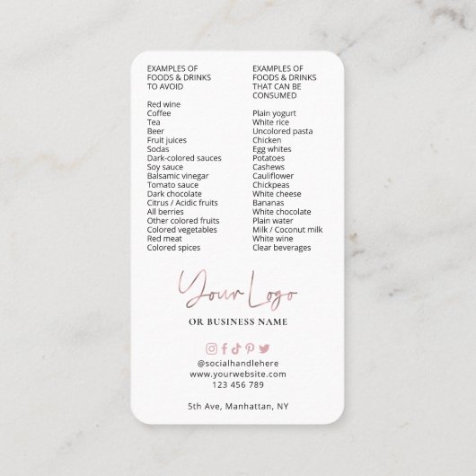 ティースホワイトニングPink Roseの金ゴールド気に指示 名刺 (裏面)