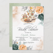 ティーセットグリーンバラブライダルシャワー 招待状 (正面/裏面)