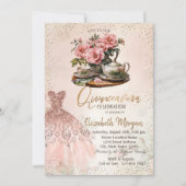 ティーセットバラ金ゴールドドレス紙吹雪キンセアニラ 招待状 (正面)