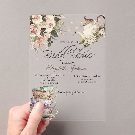 ティーセットライトバラブライダルシャワー アクリル招待状 (インサイチュ (ポータブル))