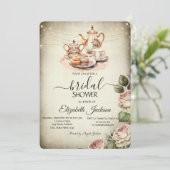 ティーセッ素朴ト、ストリングライト、バラブライダルシャワー 招待状 (スタンド正面)