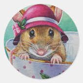 ティータイムお洒落マウスピンクボンネットウォーター色 ラウンドシール (正面)