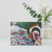 ティータイムお洒落マウスホワイトボンネットウォーター色 ポストカード (スタンド正面)