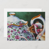 ティータイムお洒落マウスホワイトボンネットウォーター色 ポストカード (正面/裏面)