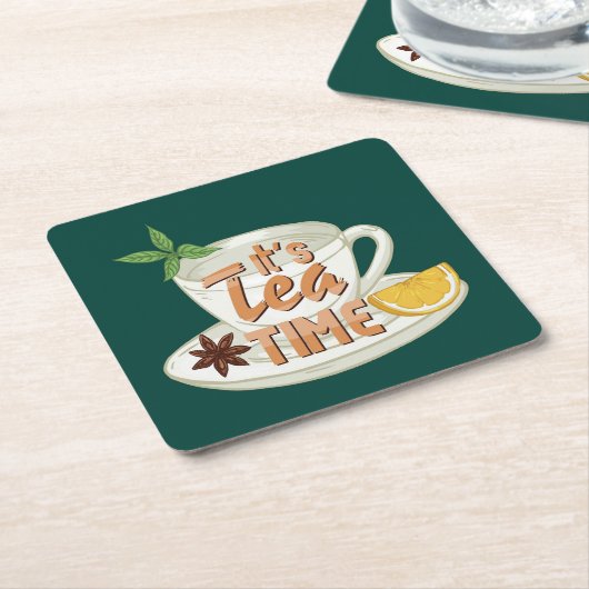 ティータイムだ スクエアペーパーコースター (アングル)