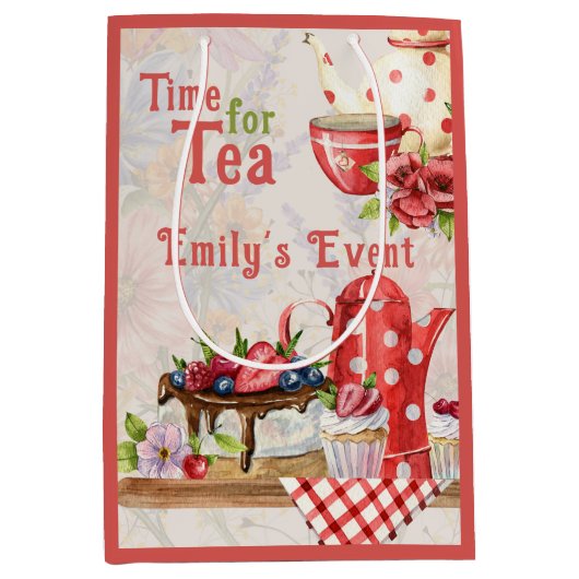 ティータイムだ!ヴィンテージ レトロ アフタヌーンティーパーティー ミディアムペーパーバッグ (正面)