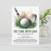 ティータイムとパパ編集可能な父の日ゴルフパーティー 招待状 (スタンド正面)