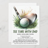 ティータイムとパパ編集可能な父の日ゴルフパーティー 招待状 (正面/裏面)