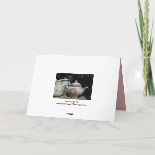 ティータイムとヴィンテージ英語ティーポット挨拶C サンキューカード (裏面)