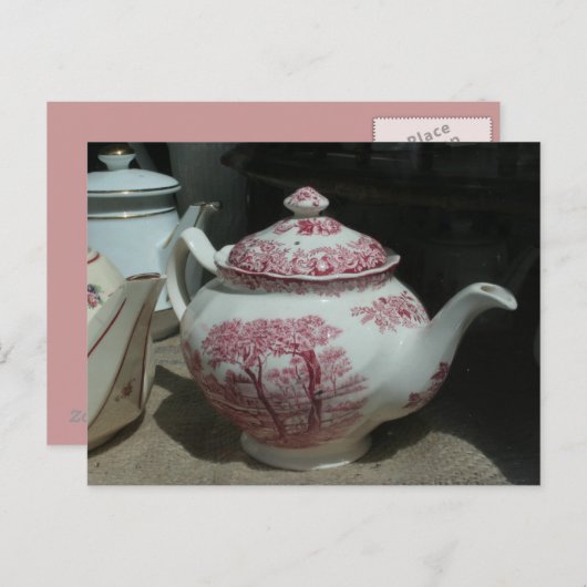 ティータイムとヴィンテージ英語Teapot PostC ポストカード (正面/裏面)