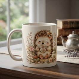 ティータイムのハリネズミの水彩画 コーヒーマグカップ