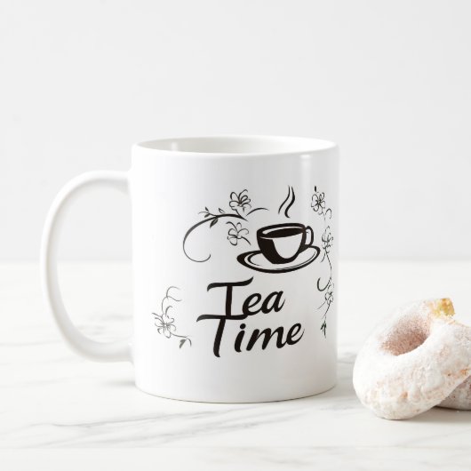 ティータイムの上品な花 コーヒーマグカップ (ドーナツ)