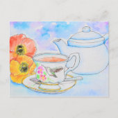 ティータイムの水彩画 ポストカード (正面)