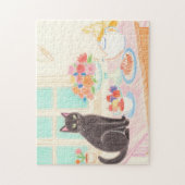 ティータイムの黒猫パズル - 冬の心地よいギフトアイデア ジグソーパズル (縦)