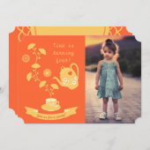 ティータイムガールバースデーパーティフォト招待状 招待状 (正面/裏面)