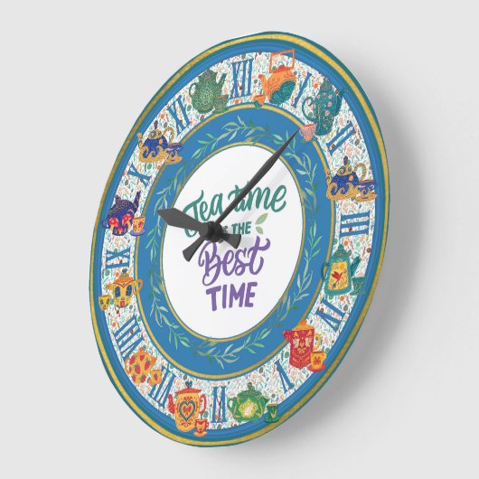 ティータイムクロックティールームティーショップティーアップティーポット ラージ壁時計 (傾斜)