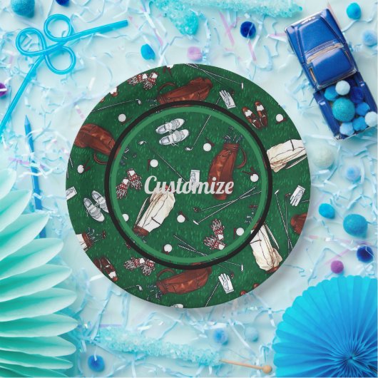 ティータイムグリーンゴルフパターン ペーパープレート (パーティー)