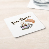 ティータイムコースター、紅茶パーティーアクセサリー、紅茶パーティー スクエアペーパーコースター (アングル)