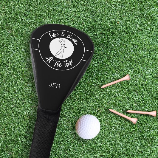 ティータイムゴルファーのスポーツユーモアモノグラム白黒 ゴルフヘッドカバー