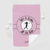 ティータイムゴルファーのユーモアのスポーツモノグラムピンクブラック ゴルフタオル (インサイチュ)
