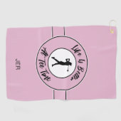 ティータイムゴルファーのユーモアのスポーツモノグラムピンクブラック ゴルフタオル (横)