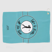 ティータイムゴルファーのユーモアスポーツモノグラムティール（緑がかった色）ブラック ゴルフタオル (横)