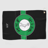 ティータイムゴルファーのユーモアスポーツモノグラムブラックグリーン ゴルフタオル (横)