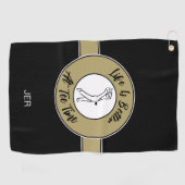 ティータイムゴルファーのユーモアスポーツモノグラムブラック金ゴールド ゴルフタオル (横)