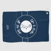 ティータイムゴルファーのユーモススポーツモノグラムブルーホワイト ゴルフタオル (横)