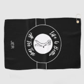 ティータイムゴルファーのユーモススポーツモノグラム白黒 ゴルフタオル (横)