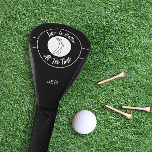 ティータイムゴルファースポーツユーモアモノグラム ブラック＆ホワイト ゴルフヘッドカバー