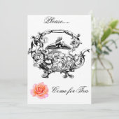 ティータイムソーシャル招待状アンティークティーポット&バラ 招待状 (スタンド正面)