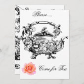 ティータイムソーシャル招待状アンティークティーポット&バラ 招待状 (正面/裏面)