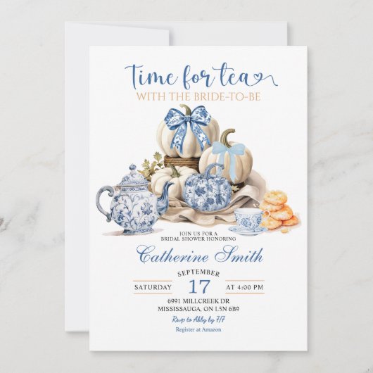 ティータイムチャイノエリーパーティーブライダルシャワーの招待客 招待状 (正面)