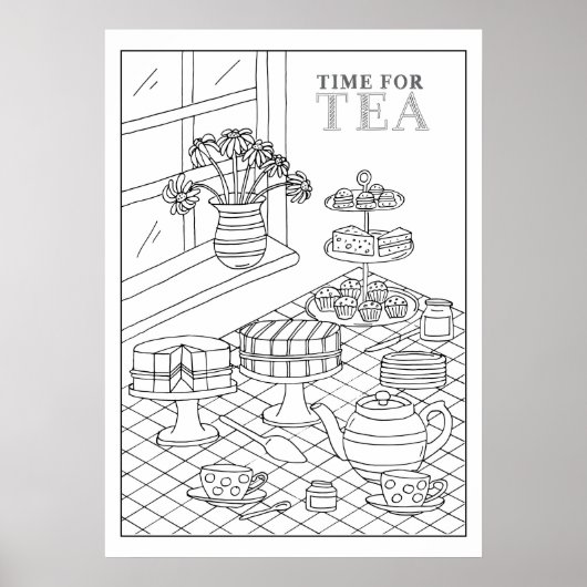 ティータイムティーパーティーQuaint DIYカラーリングポスター ポスター (正面)