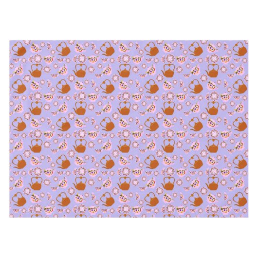 ティータイムティーポットティーカッププレート銅ケトルパターン テーブルクロス (正面(横))