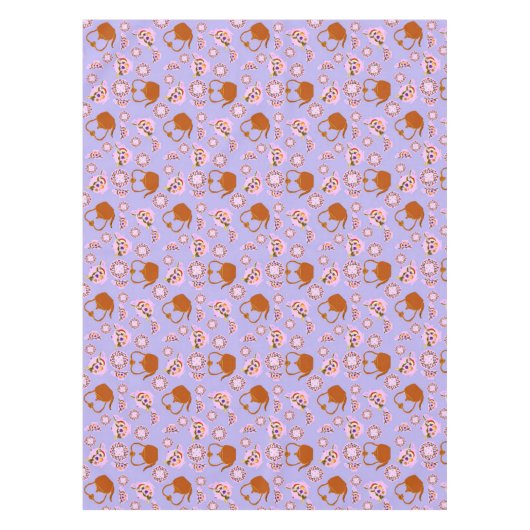 ティータイムティーポットティーカッププレート銅ケトルパターン テーブルクロス (正面)